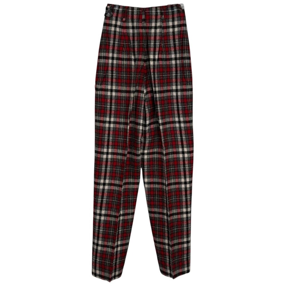 Vintage 60s Womens Plaid High-Waist Wool Blend Pants With Side Zipper & Button